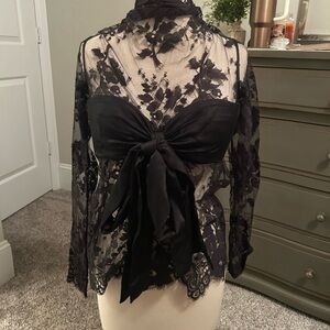 Zimmerman Elegant Black Lace Bow Top